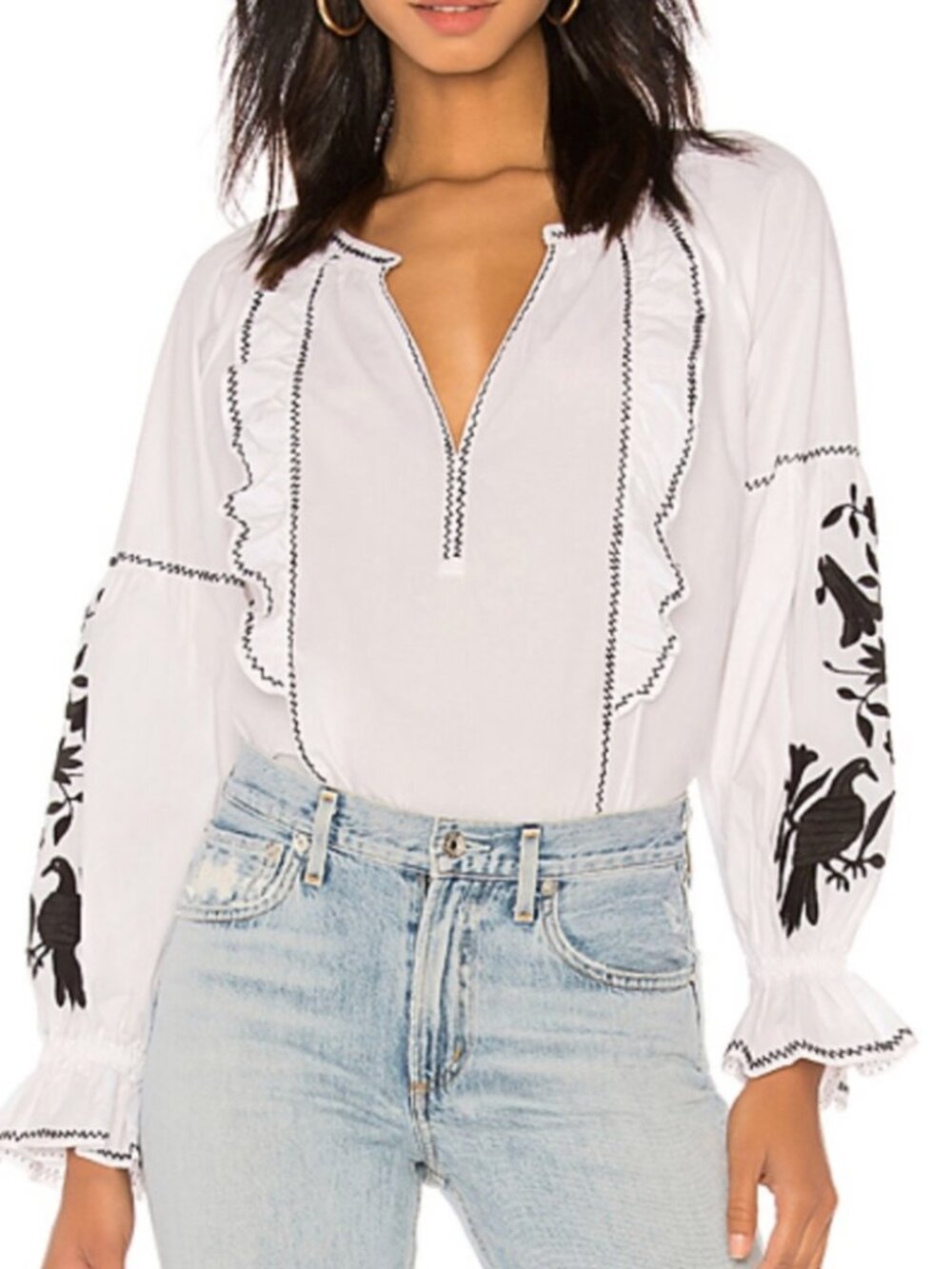 Joie Cleavanta Traditional Mexican Inspired Embroidered White Blouse Top M $228